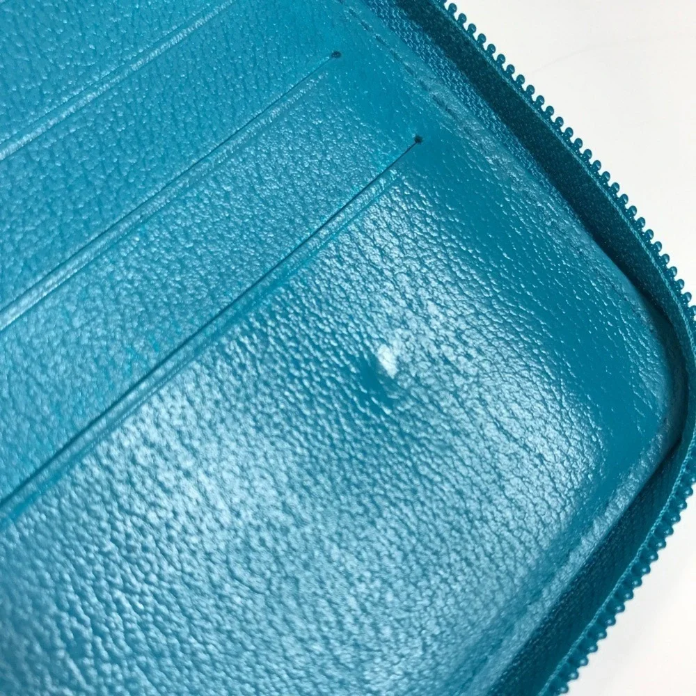CHANEL Authentic Blue Leather Logo Wallet